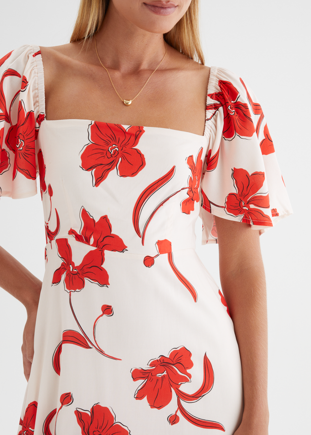 Ailea Maxi Dress - Red Flowers