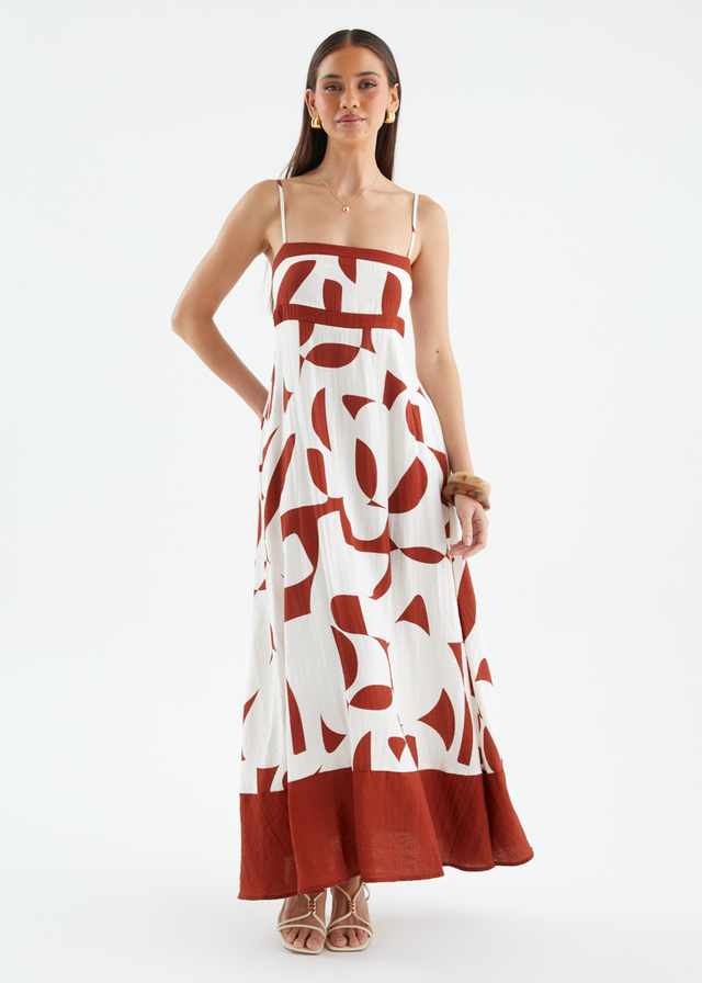Givara Maxi Dress - Brown Abstract