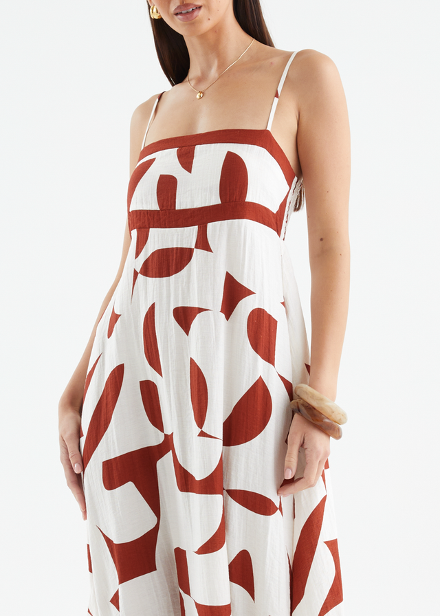 Givara Maxi Dress - Brown Abstract