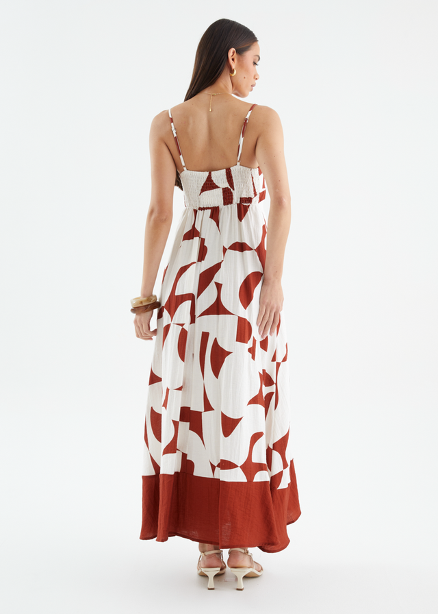 Givara Maxi Dress - Brown Abstract