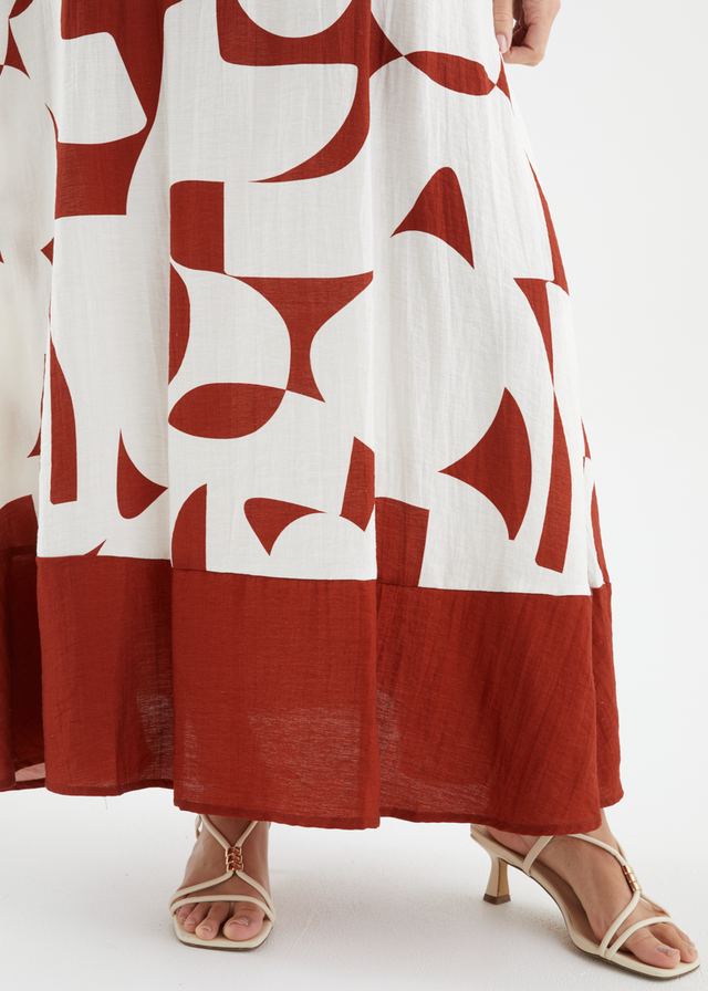 Givara Maxi Dress - Brown Abstract