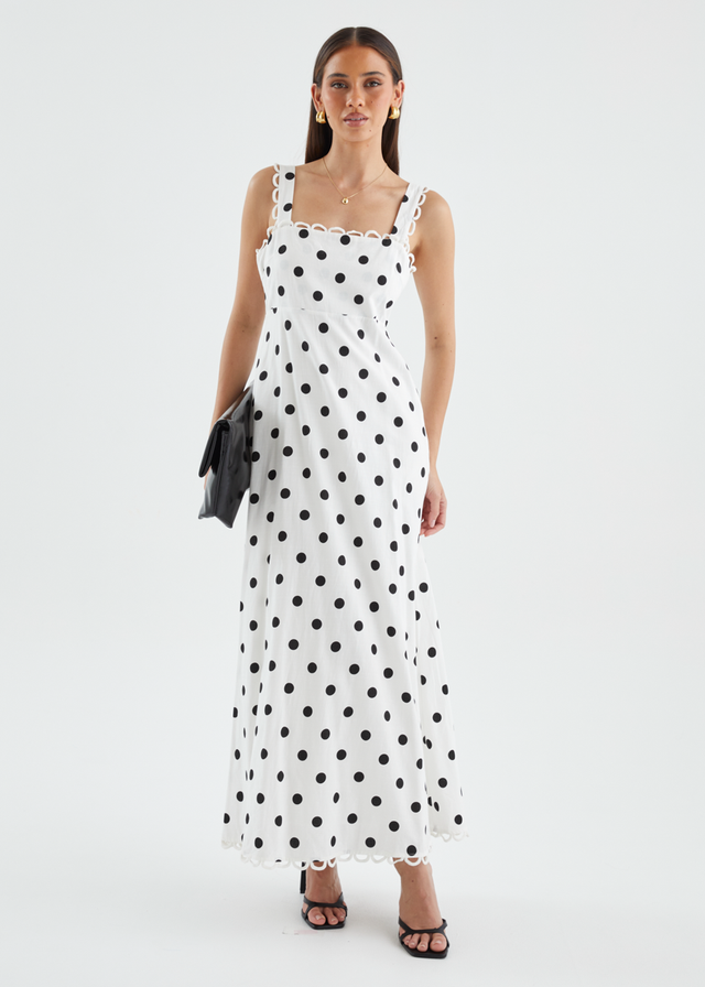 Grayce Maxi Dress - White Polka