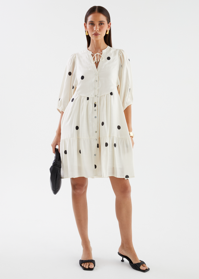 Iselin Dress - Ivory Polka