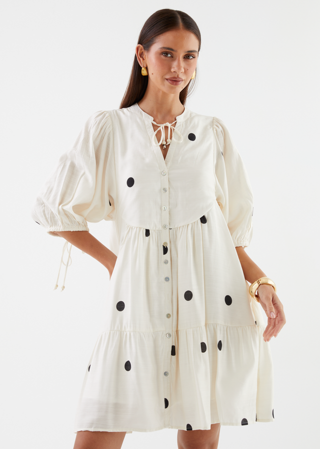 Iselin Dress - Ivory Polka