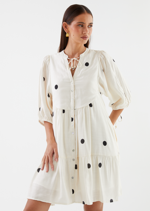 Iselin Dress - Ivory Polka