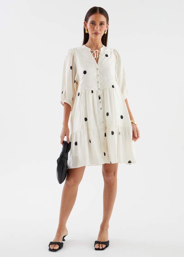 Iselin Dress - Ivory Polka