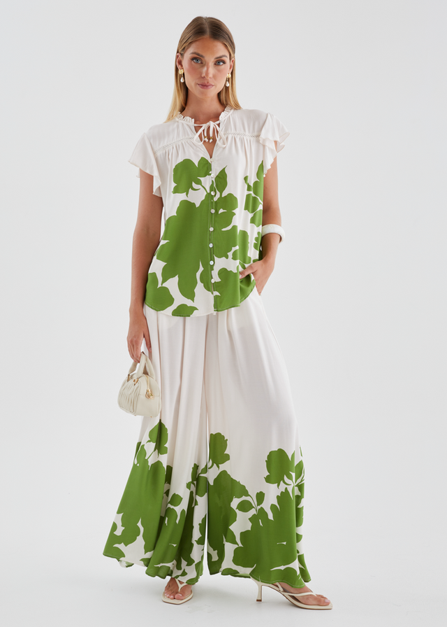 Codey Wide Leg Pants - Matcha Leaf