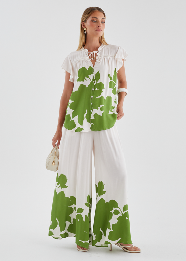 Codey Wide Leg Pants - Matcha Leaf