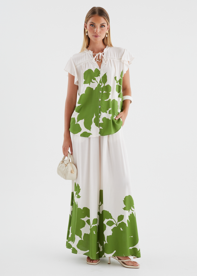 Codey Wide Leg Pants - Matcha Leaf