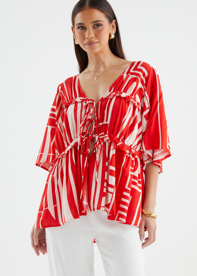Imelda Blouse - Red Abstract