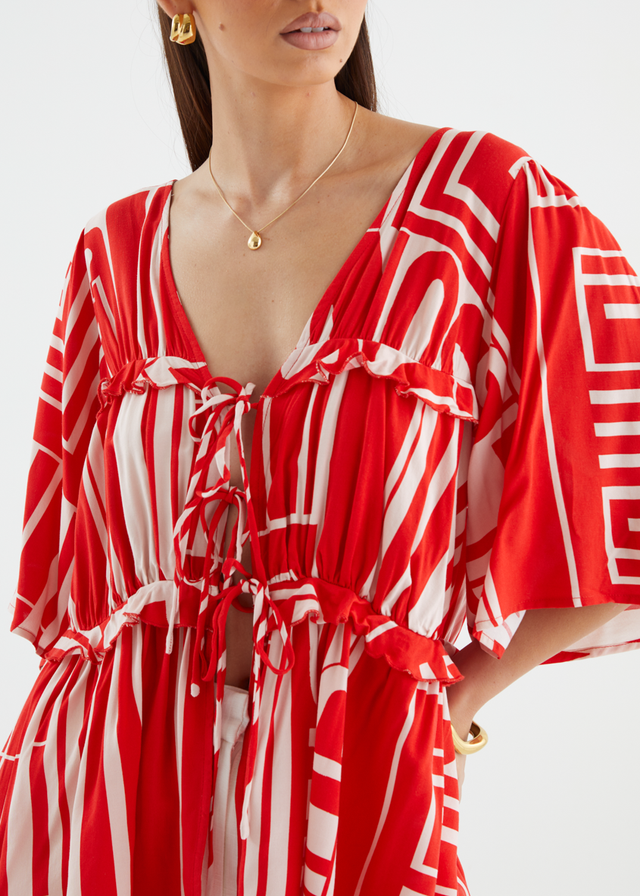 Imelda Blouse - Red Abstract