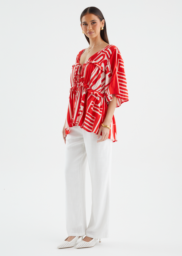 Imelda Blouse - Red Abstract