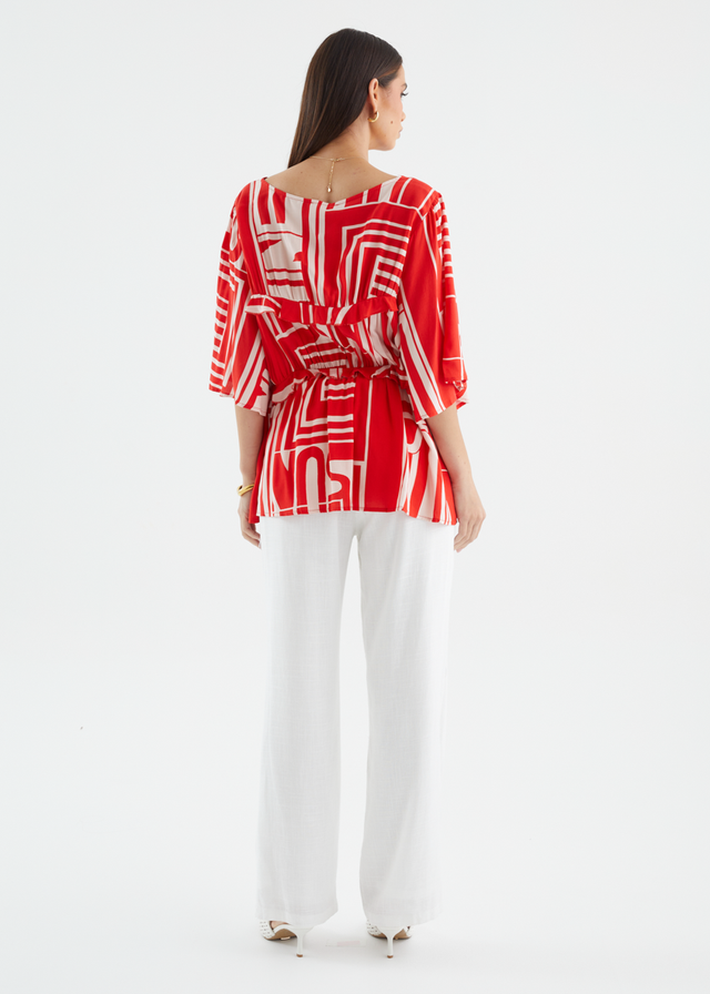 Imelda Blouse - Red Abstract