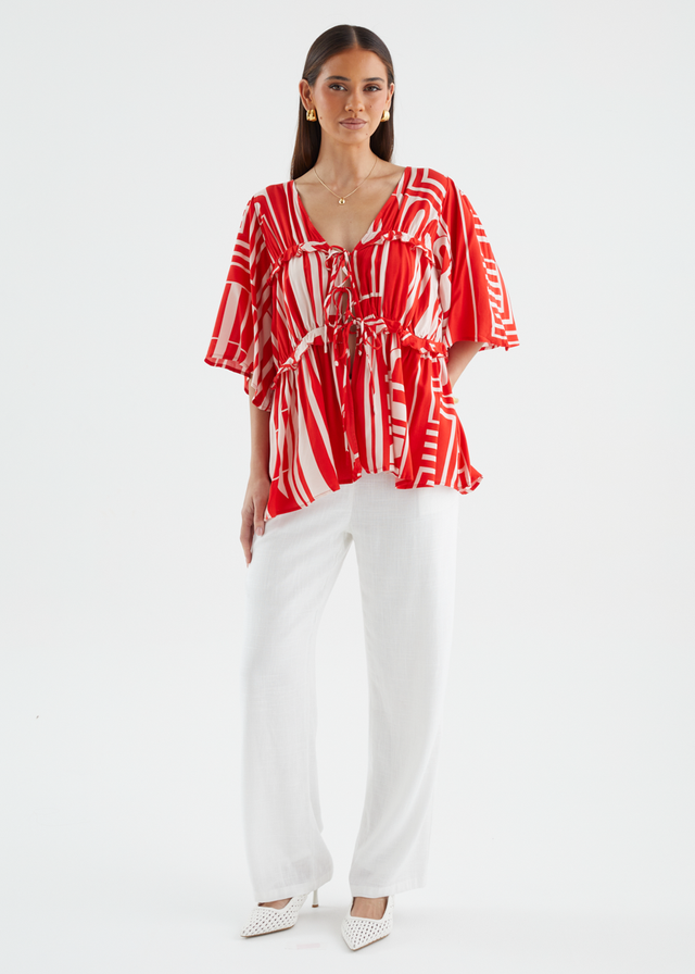 Imelda Blouse - Red Abstract