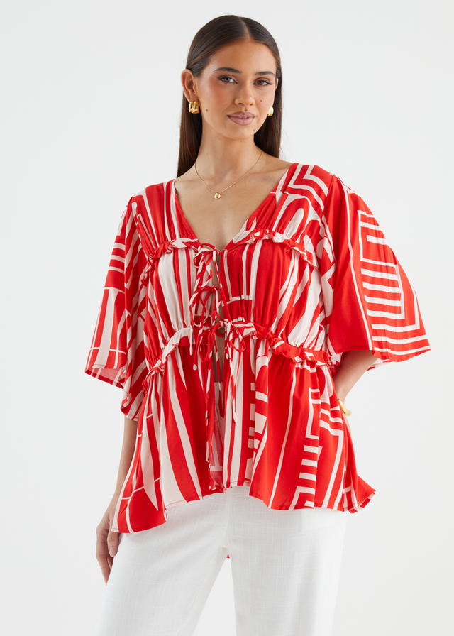 Imelda Blouse - Red Abstract