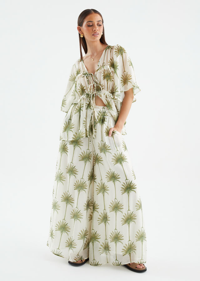 Codey Wide Leg Pants - Sage Palms