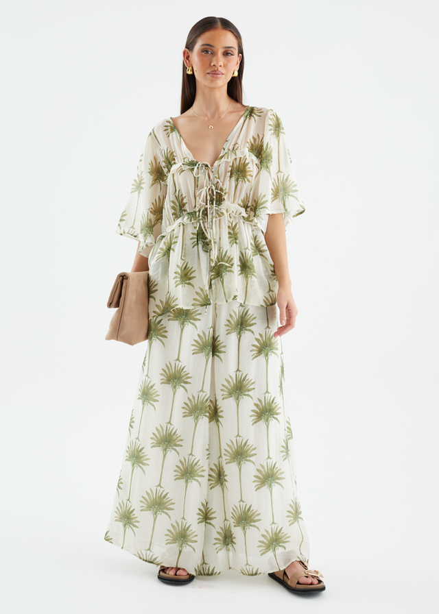 Codey Wide Leg Pants - Sage Palms