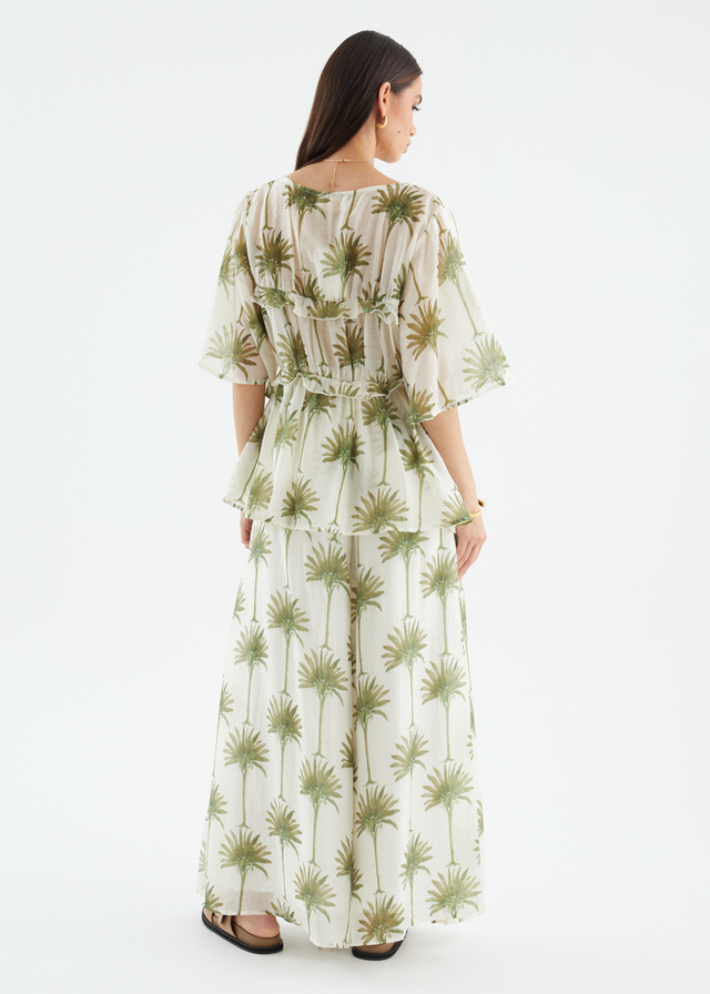 Codey Wide Leg Pants - Sage Palms