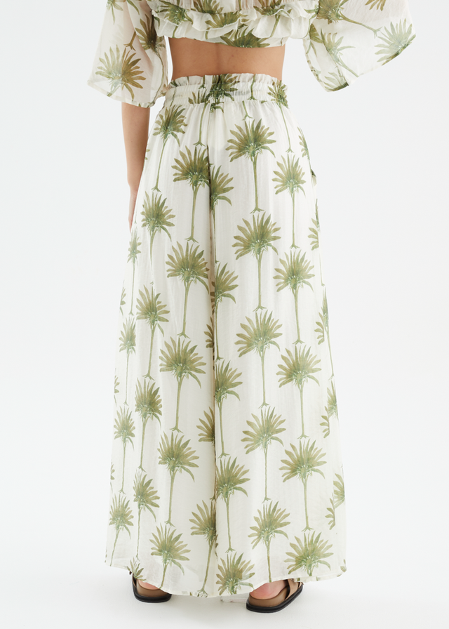 Codey Wide Leg Pants - Sage Palms