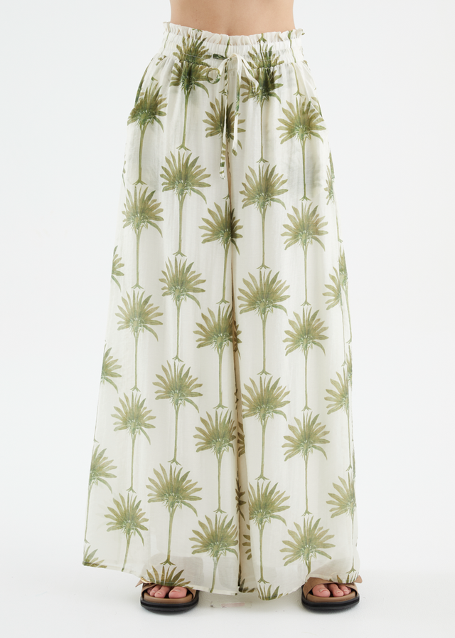 Codey Wide Leg Pants - Sage Palms