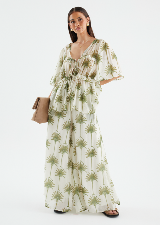 Codey Wide Leg Pants - Sage Palms