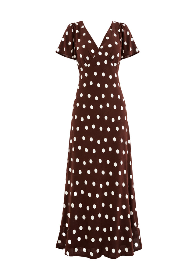 Nadia Maxi Dress - Choc Polka