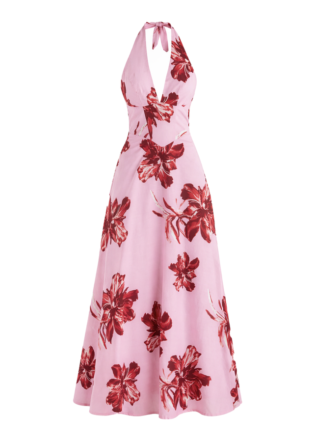 Ricky Halter Maxi Dress - Red Flowers