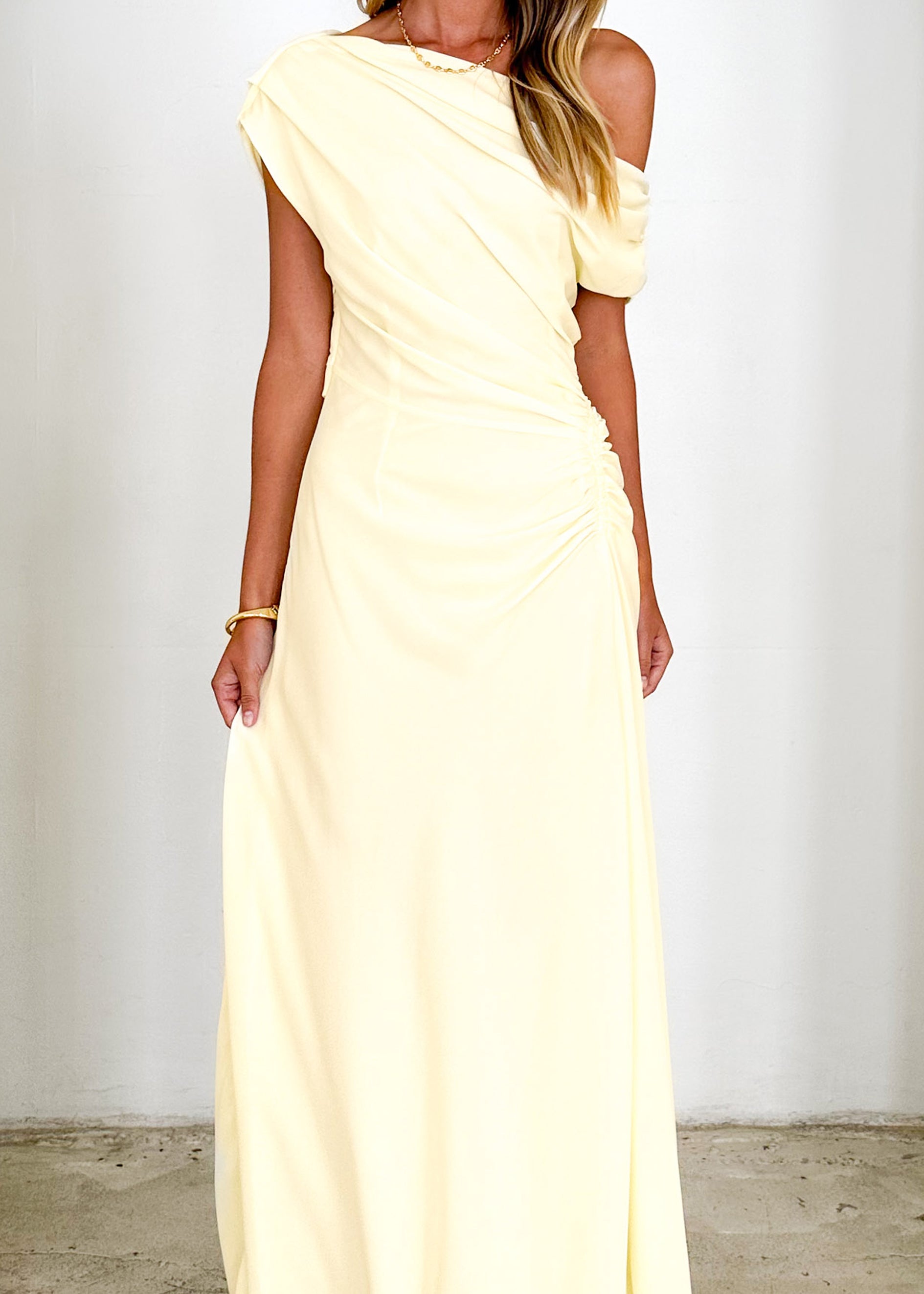 Flirtini One Shoulder Maxi Dress - Lemon