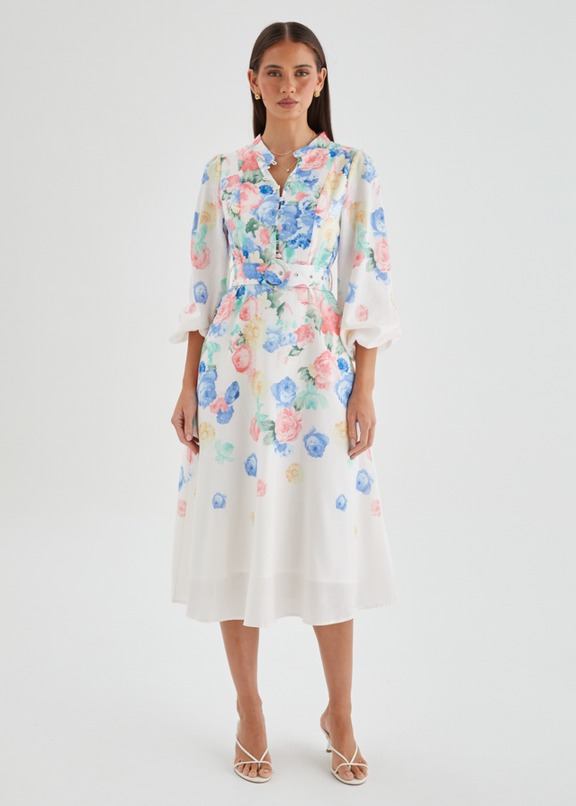 Delta Midi Dress - White Floral
