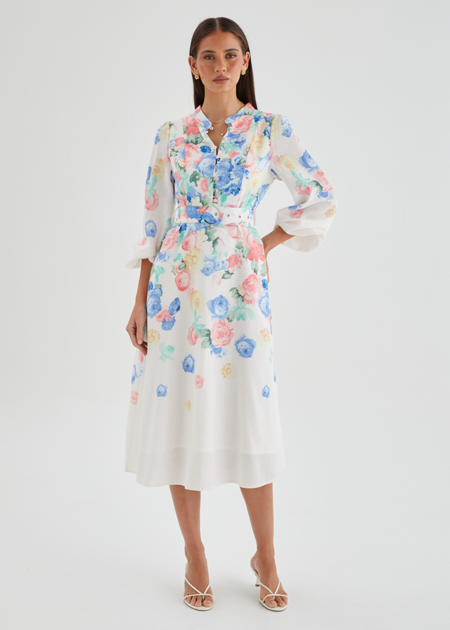 Delta Midi Dress - White Floral