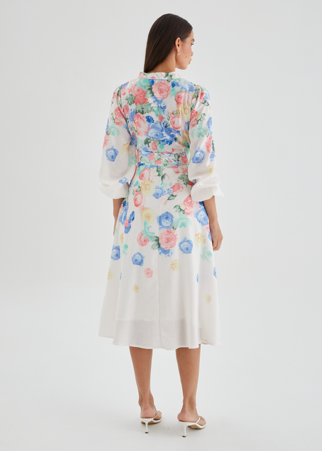 Delta Midi Dress - White Floral