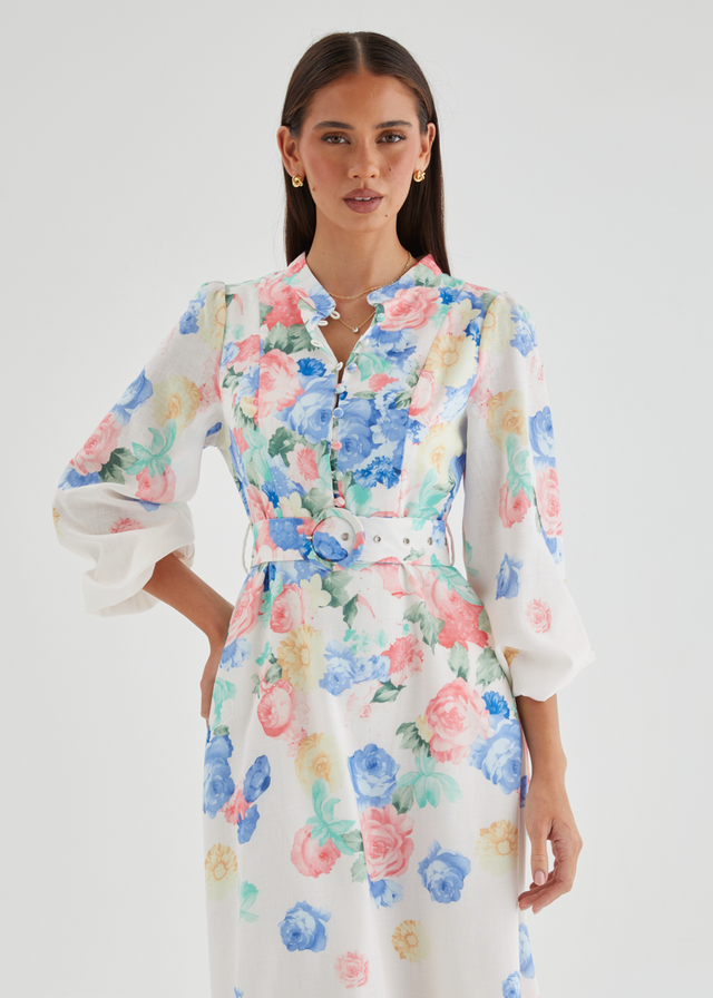 Delta Midi Dress - White Floral