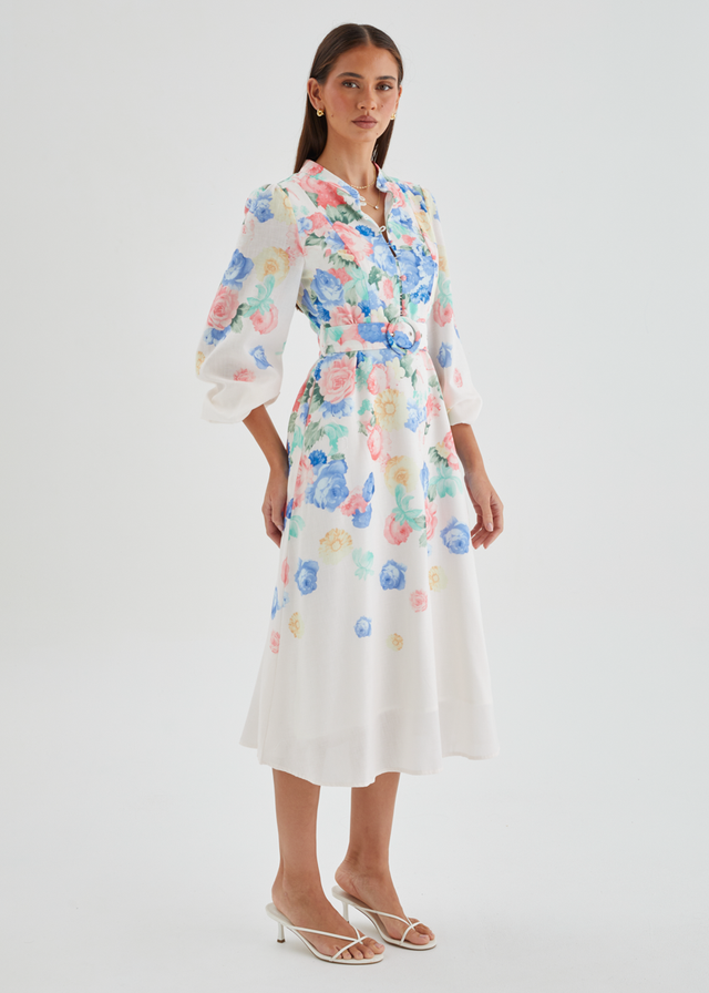 Delta Midi Dress - White Floral
