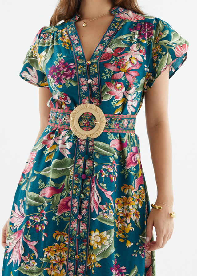 Rosetta Midi Dress - Emerald Native