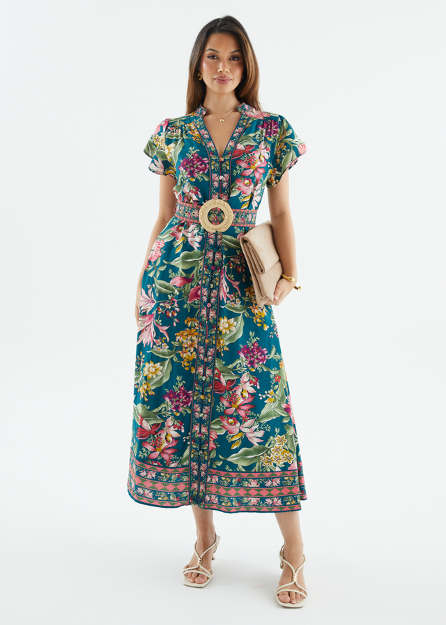 Rosetta Midi Dress - Emerald Native