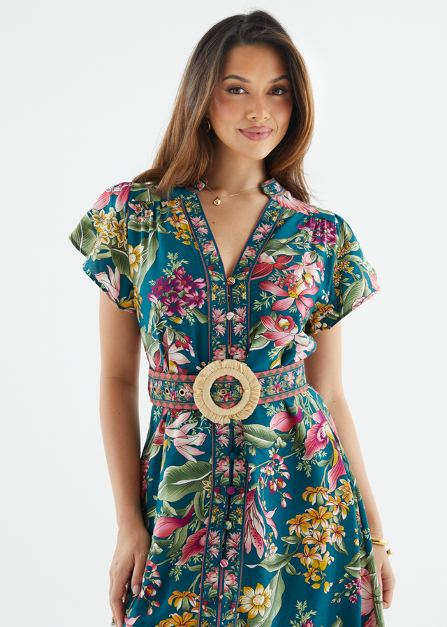 Rosetta Midi Dress - Emerald Native