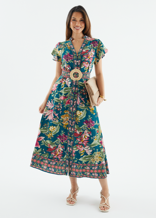 Rosetta Midi Dress - Emerald Native