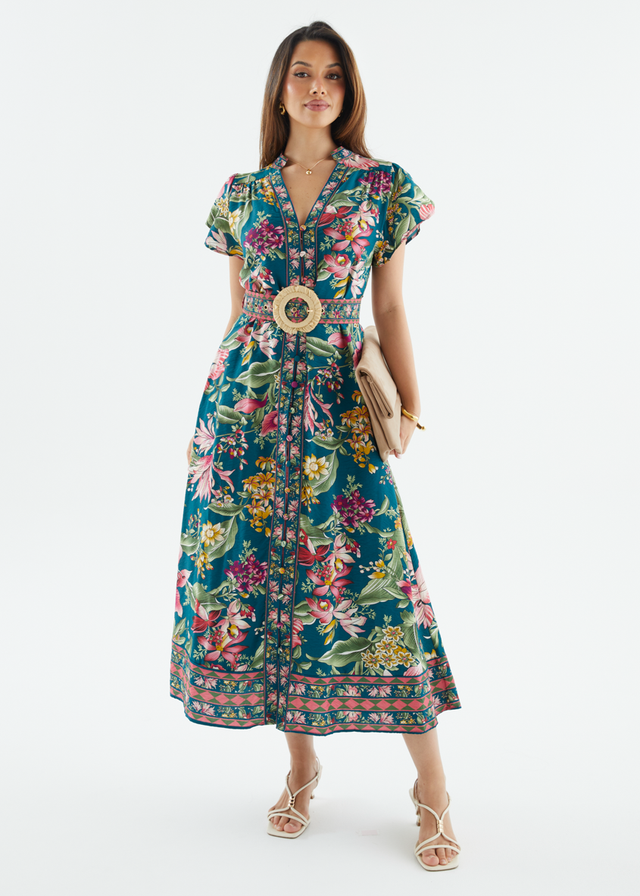 Rosetta Midi Dress - Emerald Native