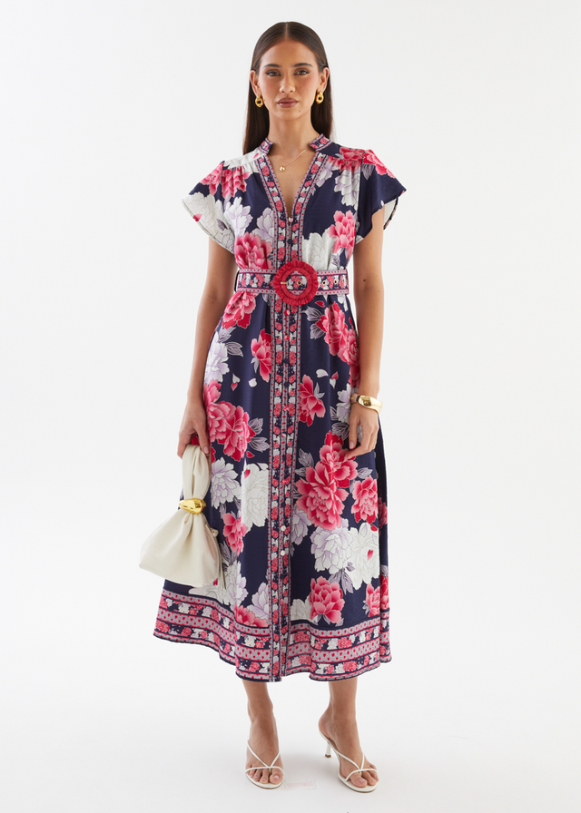 Rosetta Midi Dress - Crimson Peony