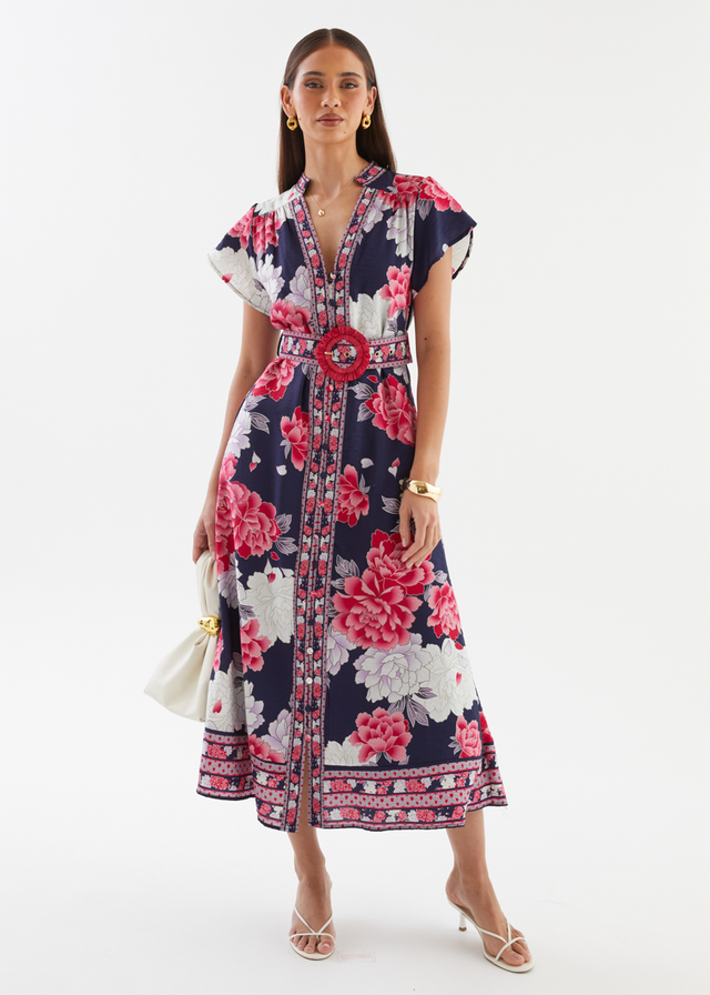 Rosetta Midi Dress - Crimson Peony