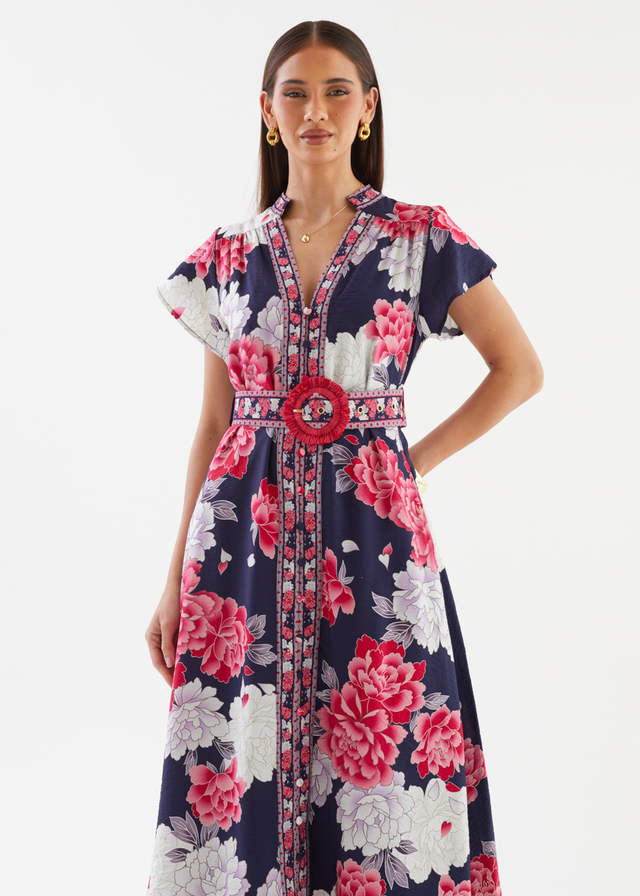 Rosetta Midi Dress - Crimson Peony