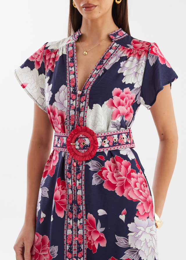 Rosetta Midi Dress - Crimson Peony
