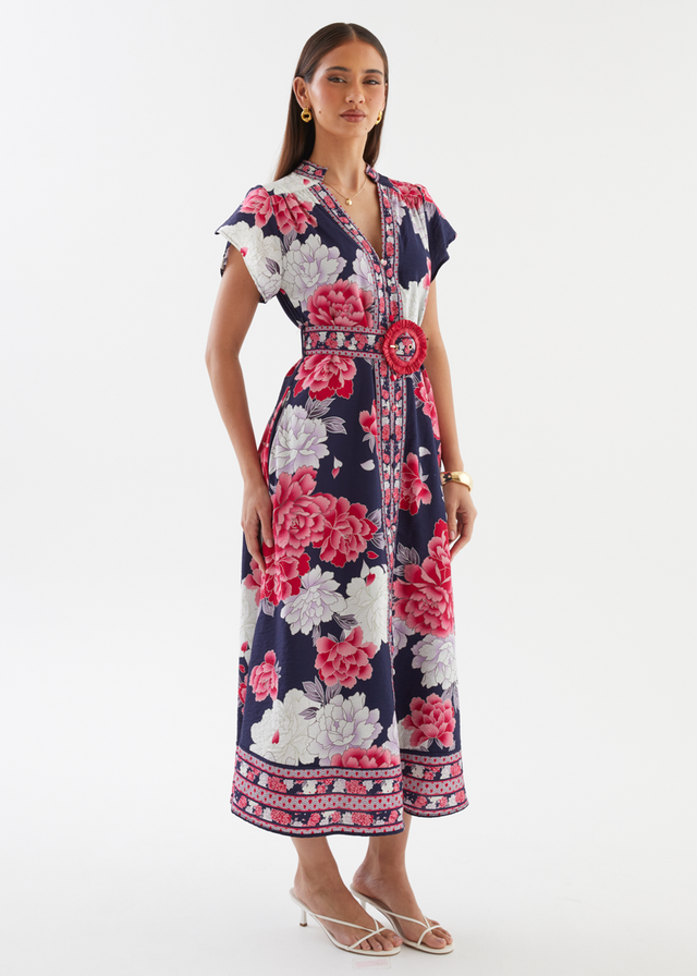 Rosetta Midi Dress - Crimson Peony