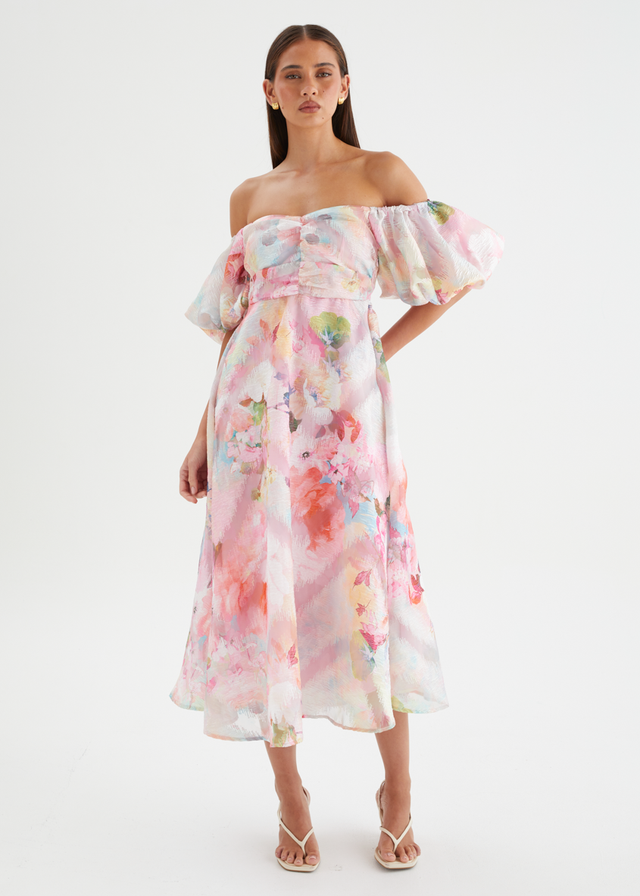 Massie Midi Dress - Pink Watercolour