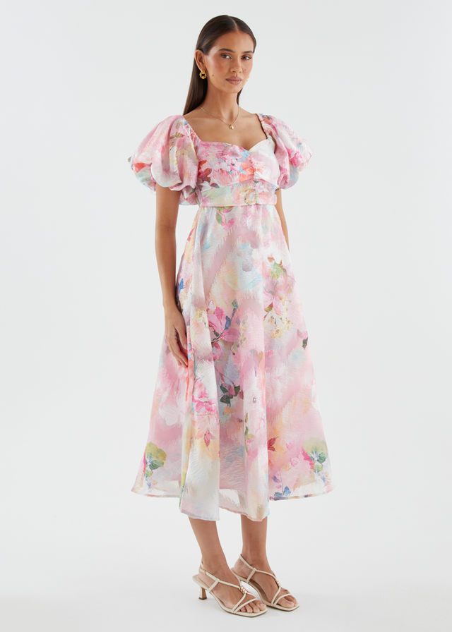 Massie Midi Dress - Pink Watercolour