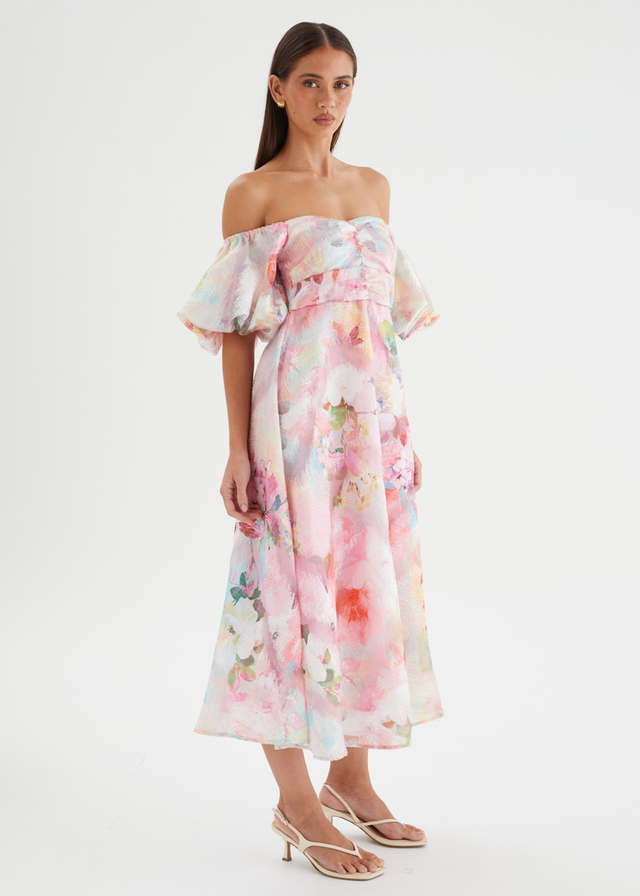 Massie Midi Dress - Pink Watercolour