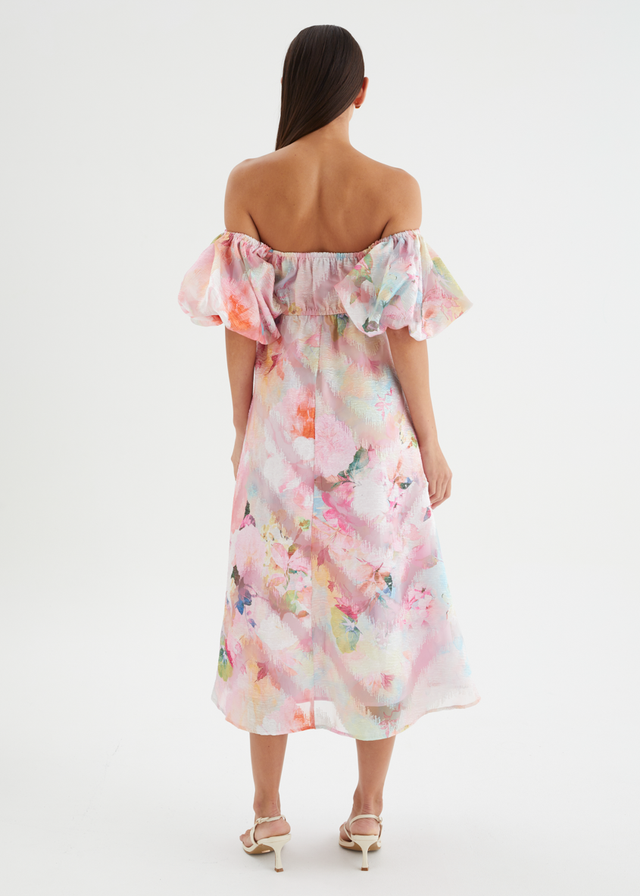 Massie Midi Dress - Pink Watercolour