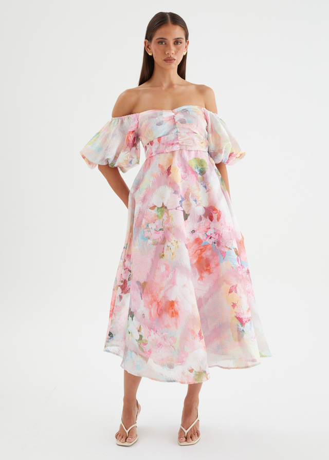 Massie Midi Dress - Pink Watercolour