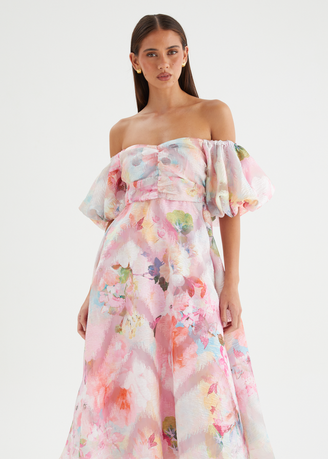 Massie Midi Dress - Pink Watercolour