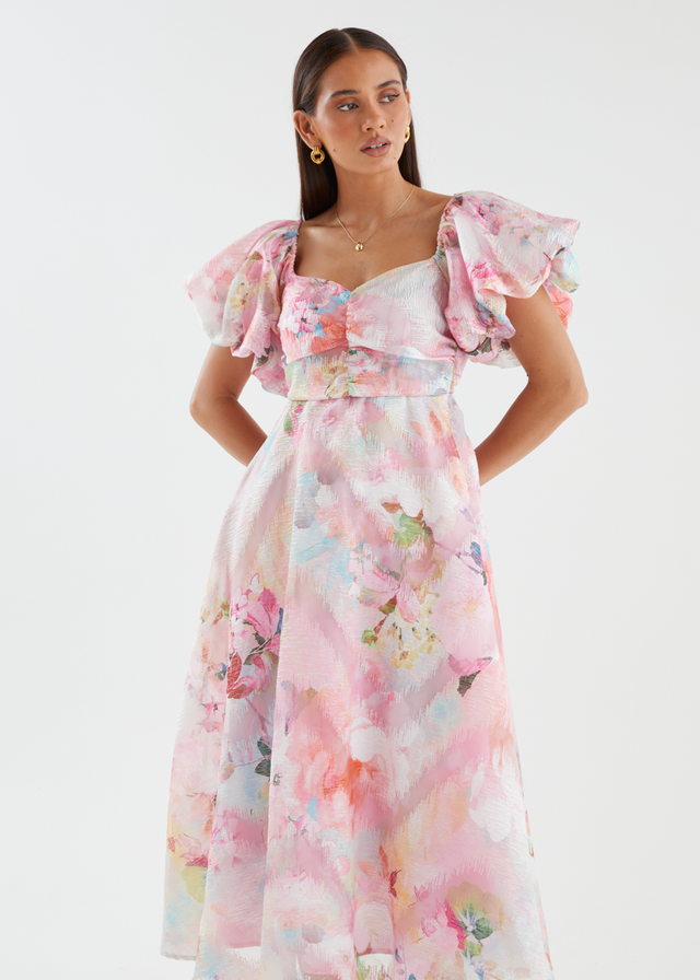 Massie Midi Dress - Pink Watercolour